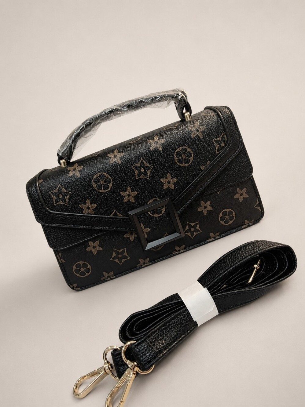 Designer-Inspired Brown Monogram Top-Handle Crossbody Bag
